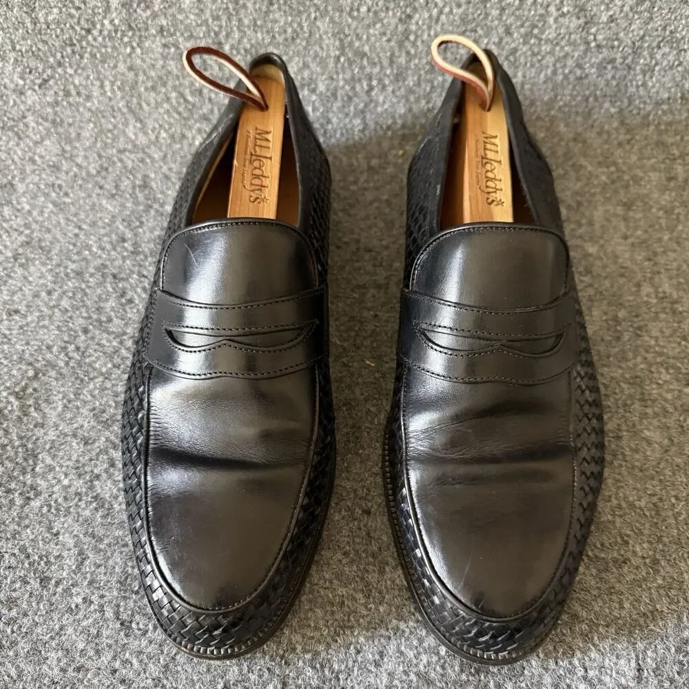 Bally Men's Garrore Black Woven Leather Slip-On Loafer Dress Shoes Round Toe 42